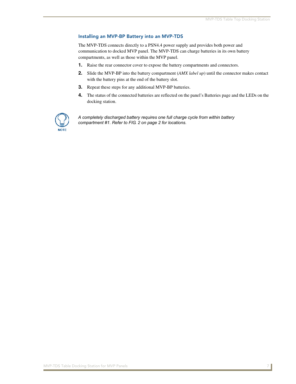 Installing an mvp-bp battery into an mvp-tds | AMX Table Docking Station MVP-TDS User Manual | Page 13 / 20