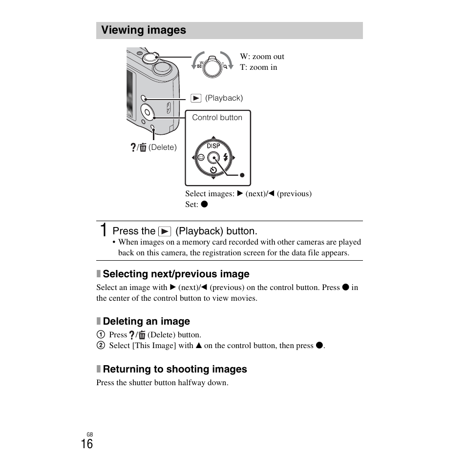 Viewing images | Sony DSC-H90 User Manual | Page 16 / 52
