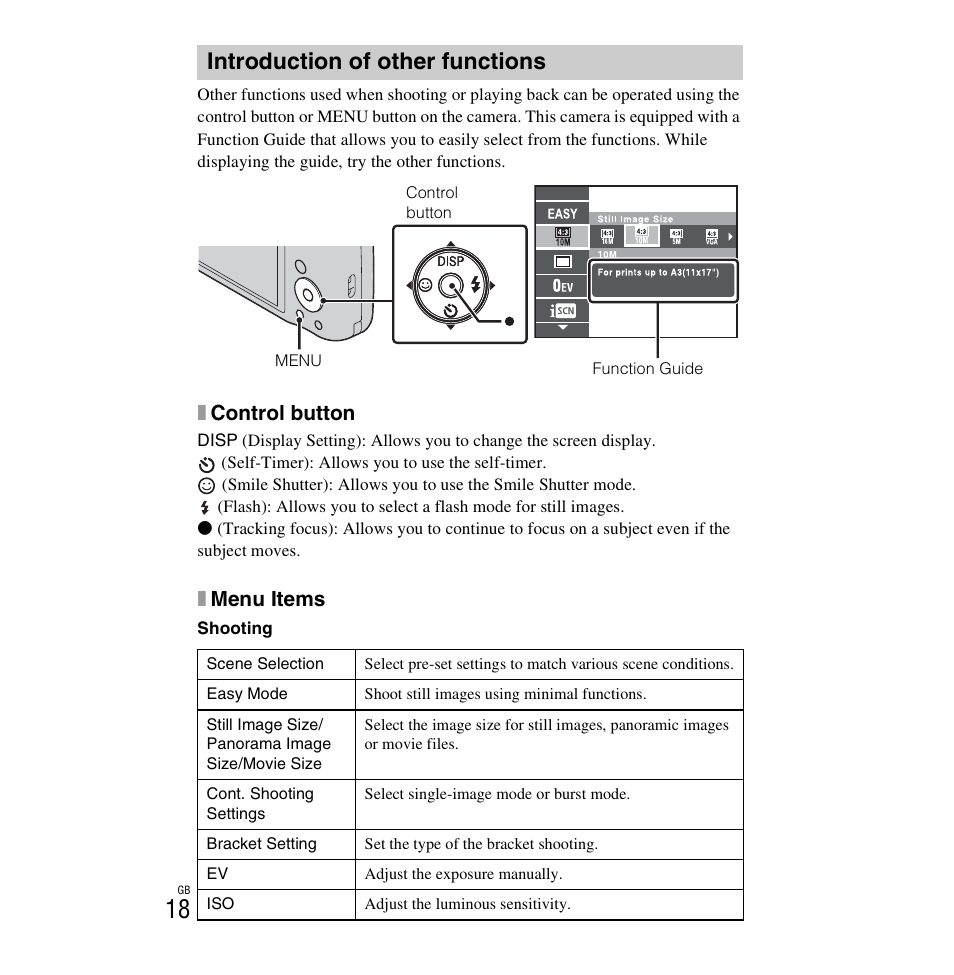 Introduction of other functions | Sony DSC-H90 User Manual | Page 18 / 52