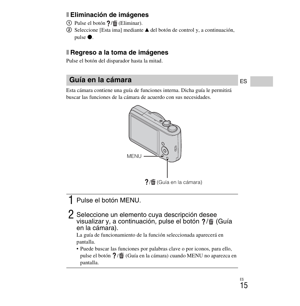 Guía en la cámara | Sony DSC-H90 User Manual | Page 41 / 52