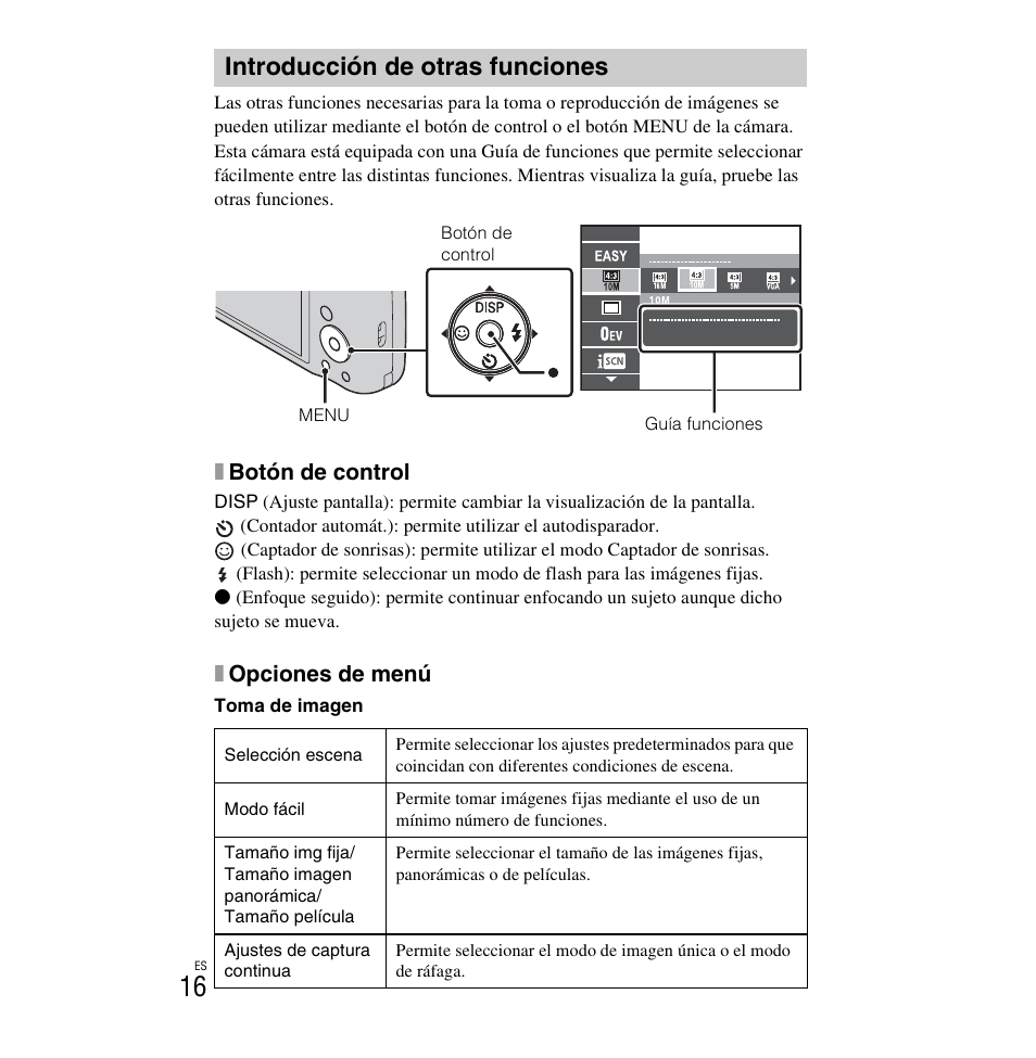 Introducción de otras funciones | Sony DSC-H90 User Manual | Page 42 / 52
