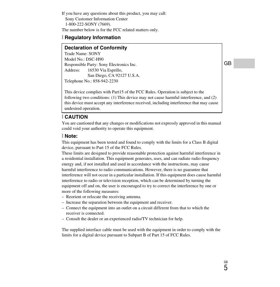 Sony DSC-H90 User Manual | Page 5 / 52