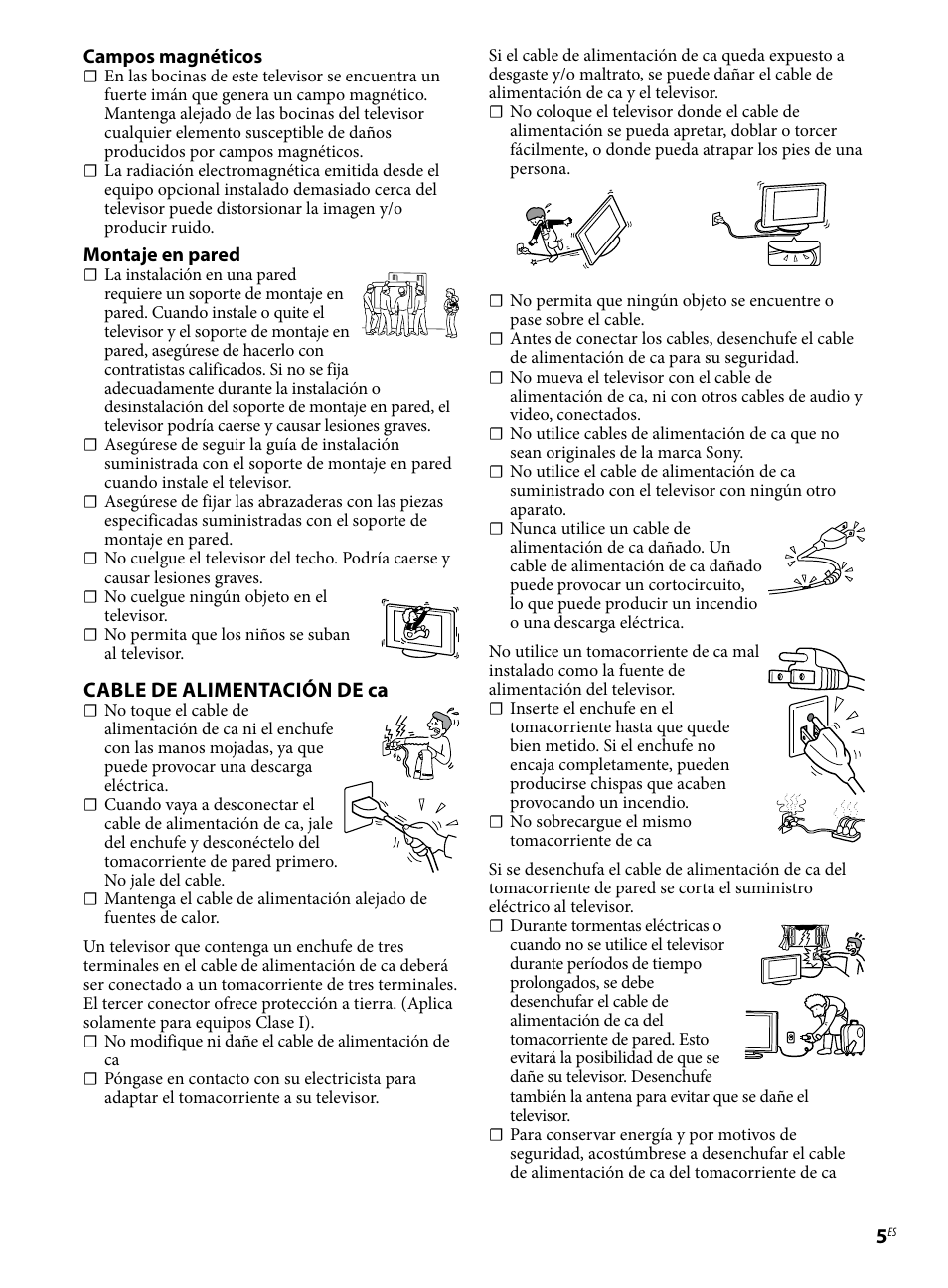 Cable de alimentación de ca | Sony XBR-65X950B User Manual | Page 17 / 20