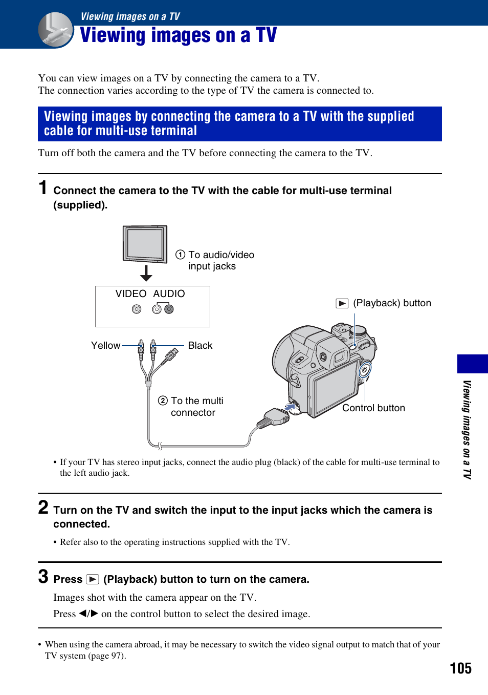 Viewing images on a tv | Sony DSC-H50 User Manual | Page 105 / 154