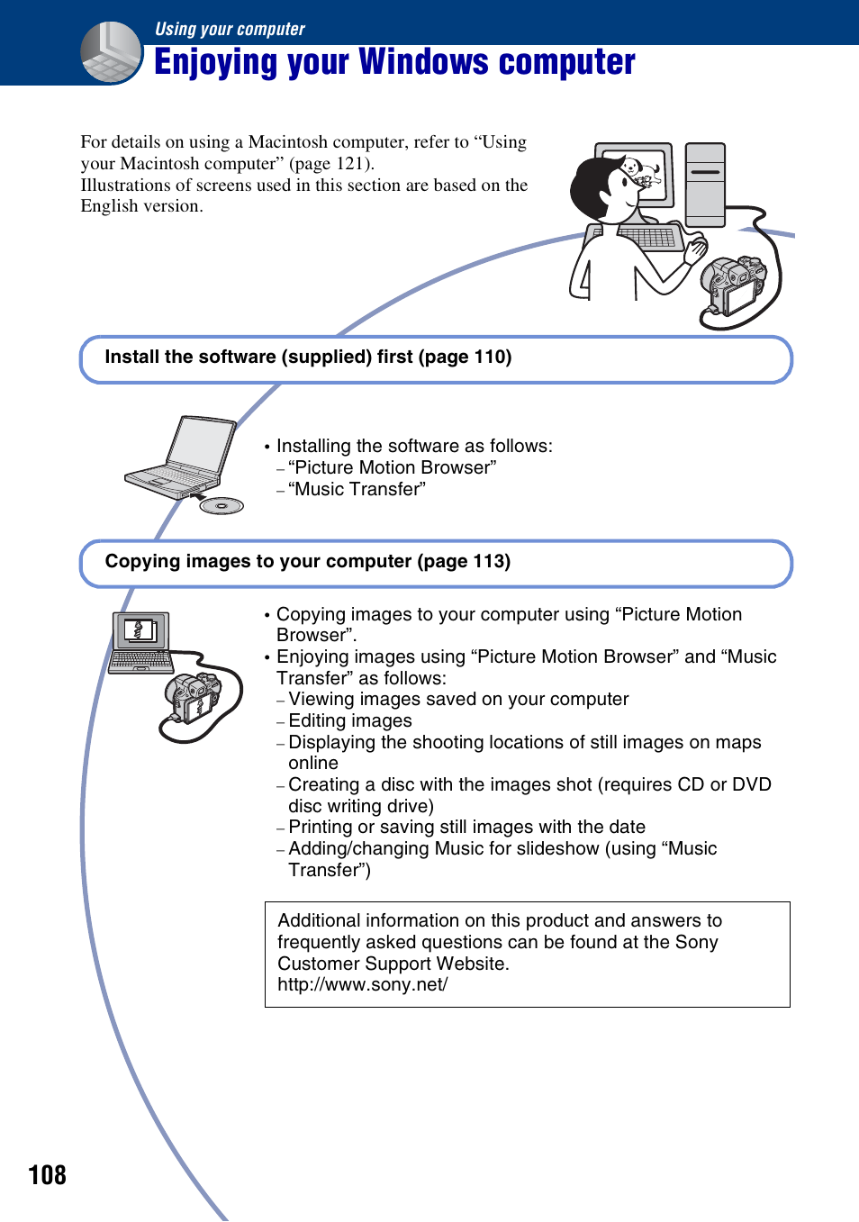 Using your computer, Enjoying your windows computer | Sony DSC-H50 User Manual | Page 108 / 154