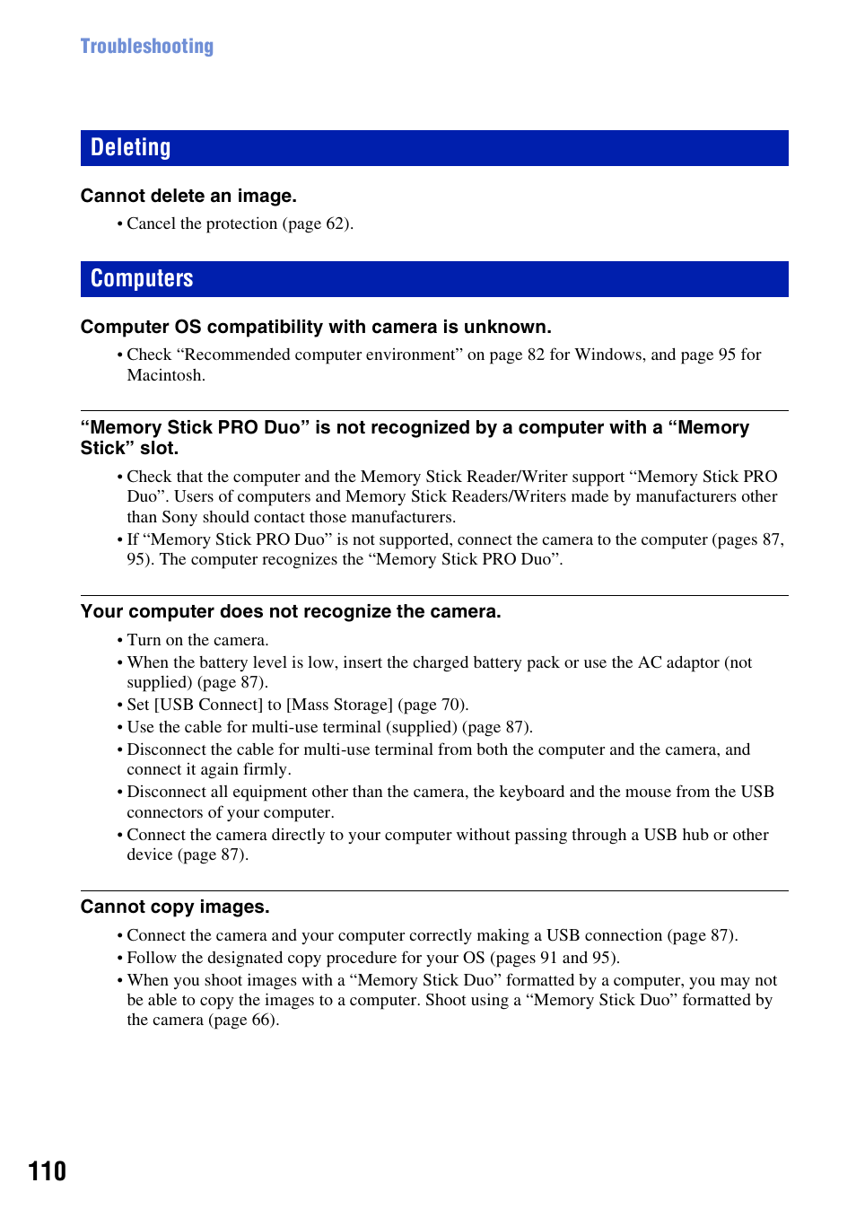 Deleting, Computers, Deleting computers | Sony DSC-W130 User Manual | Page 110 / 128