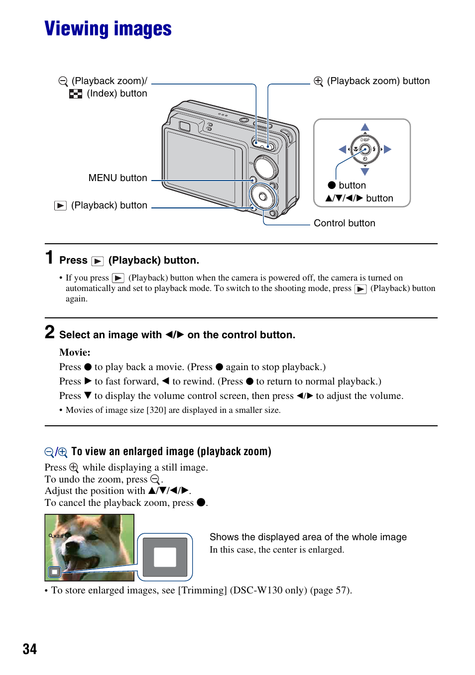 Viewing images, N (34) | Sony DSC-W130 User Manual | Page 34 / 128