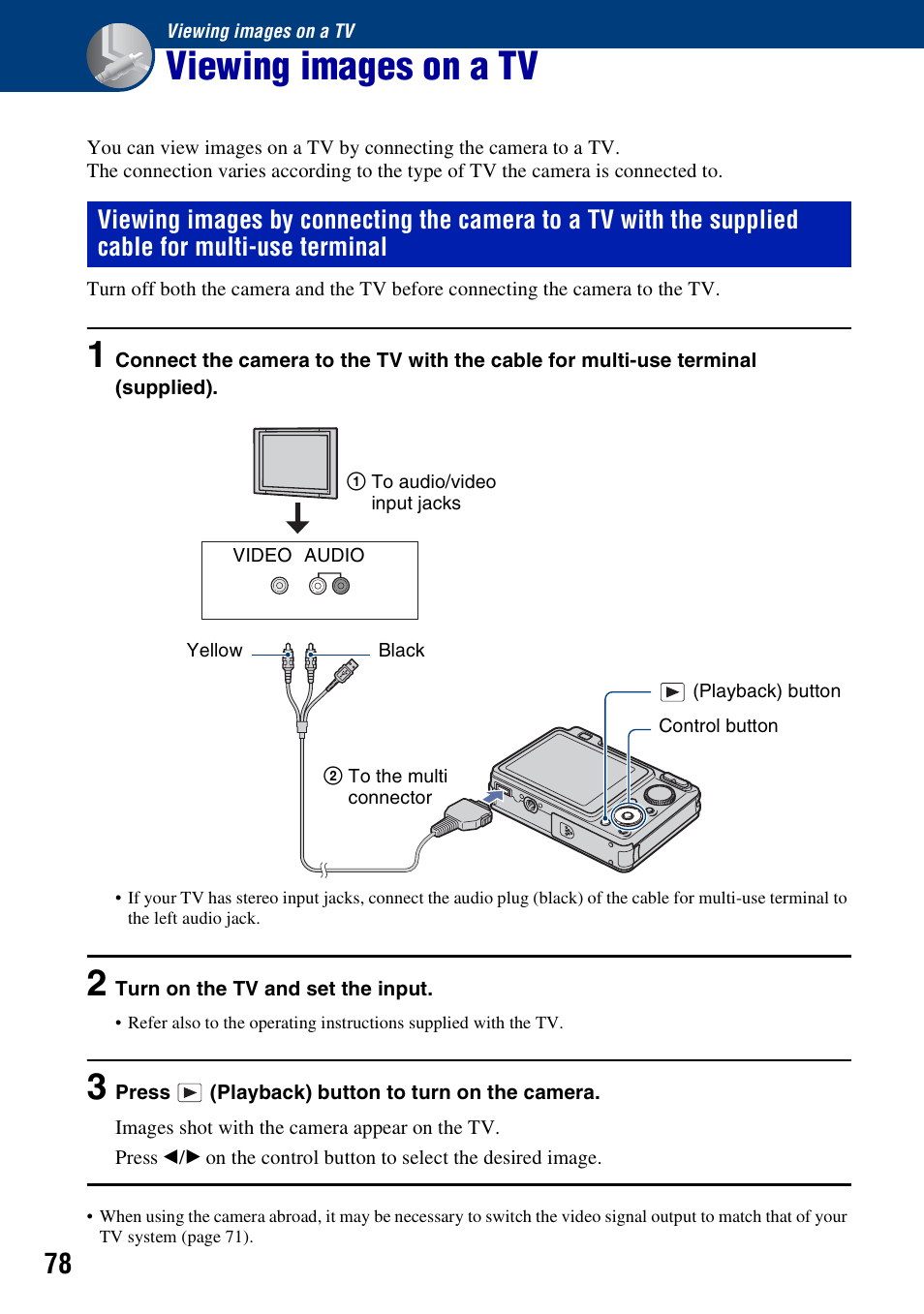 Viewing images on a tv | Sony DSC-W130 User Manual | Page 78 / 128