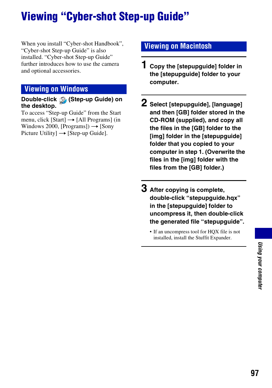 Viewing “cyber-shot step-up guide | Sony DSC-W130 User Manual | Page 97 / 128
