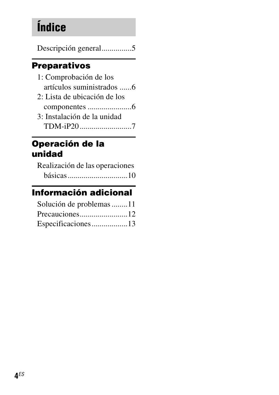 Índice | Sony TDM-iP20 User Manual | Page 28 / 40