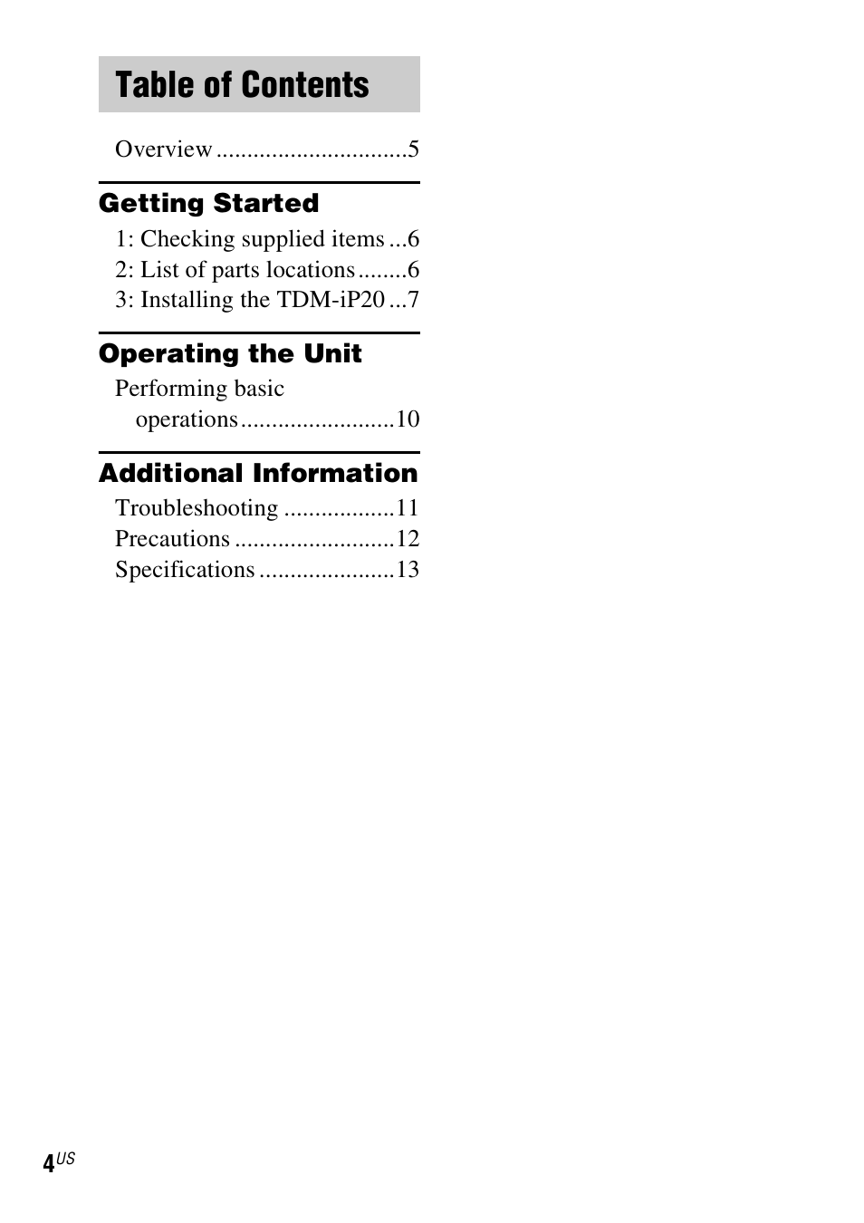 Sony TDM-iP20 User Manual | Page 4 / 40