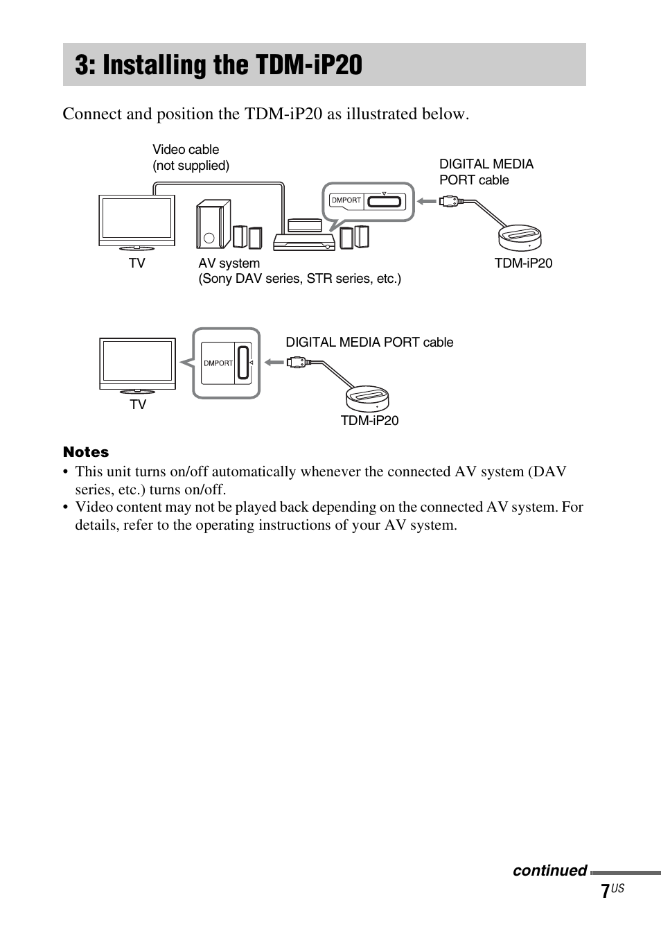 Installing the tdm-ip20 | Sony TDM-iP20 User Manual | Page 7 / 40