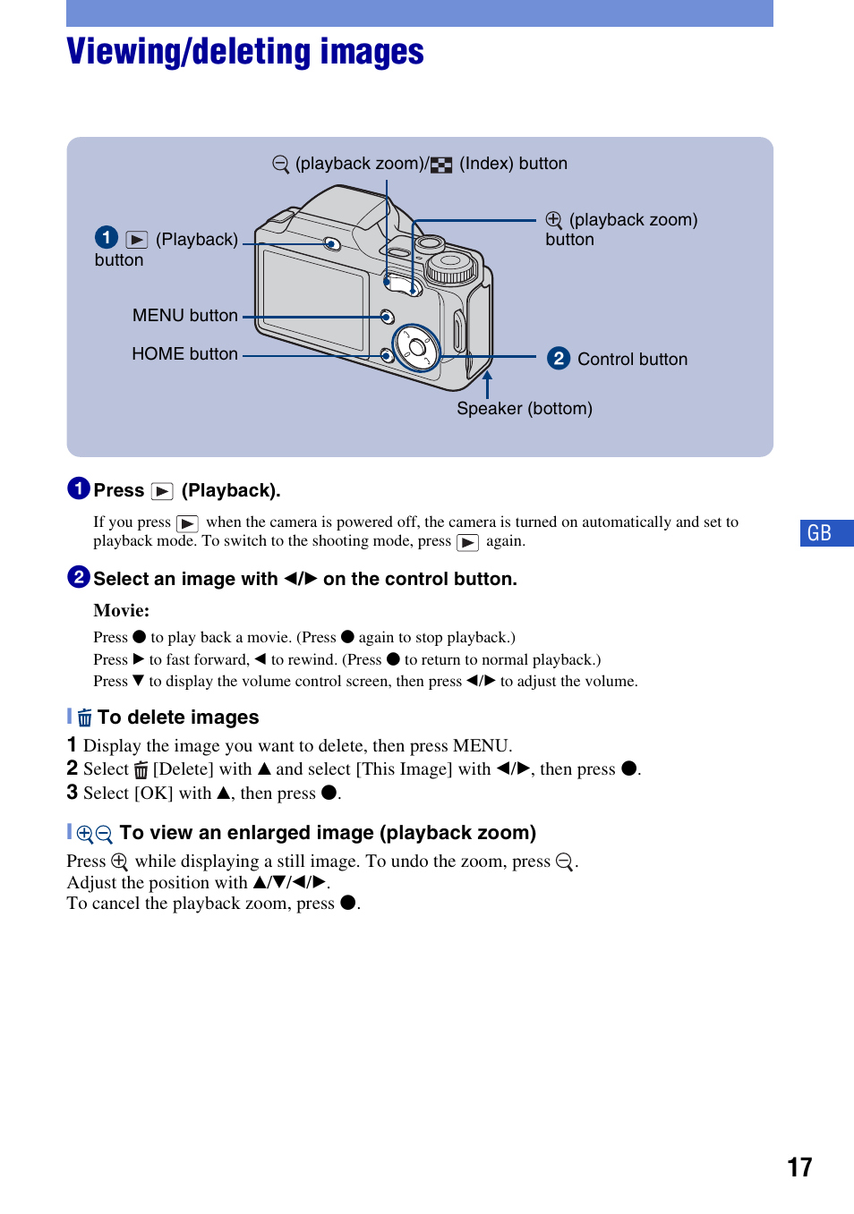 Viewing/deleting images | Sony DSC-H3 User Manual | Page 17 / 68