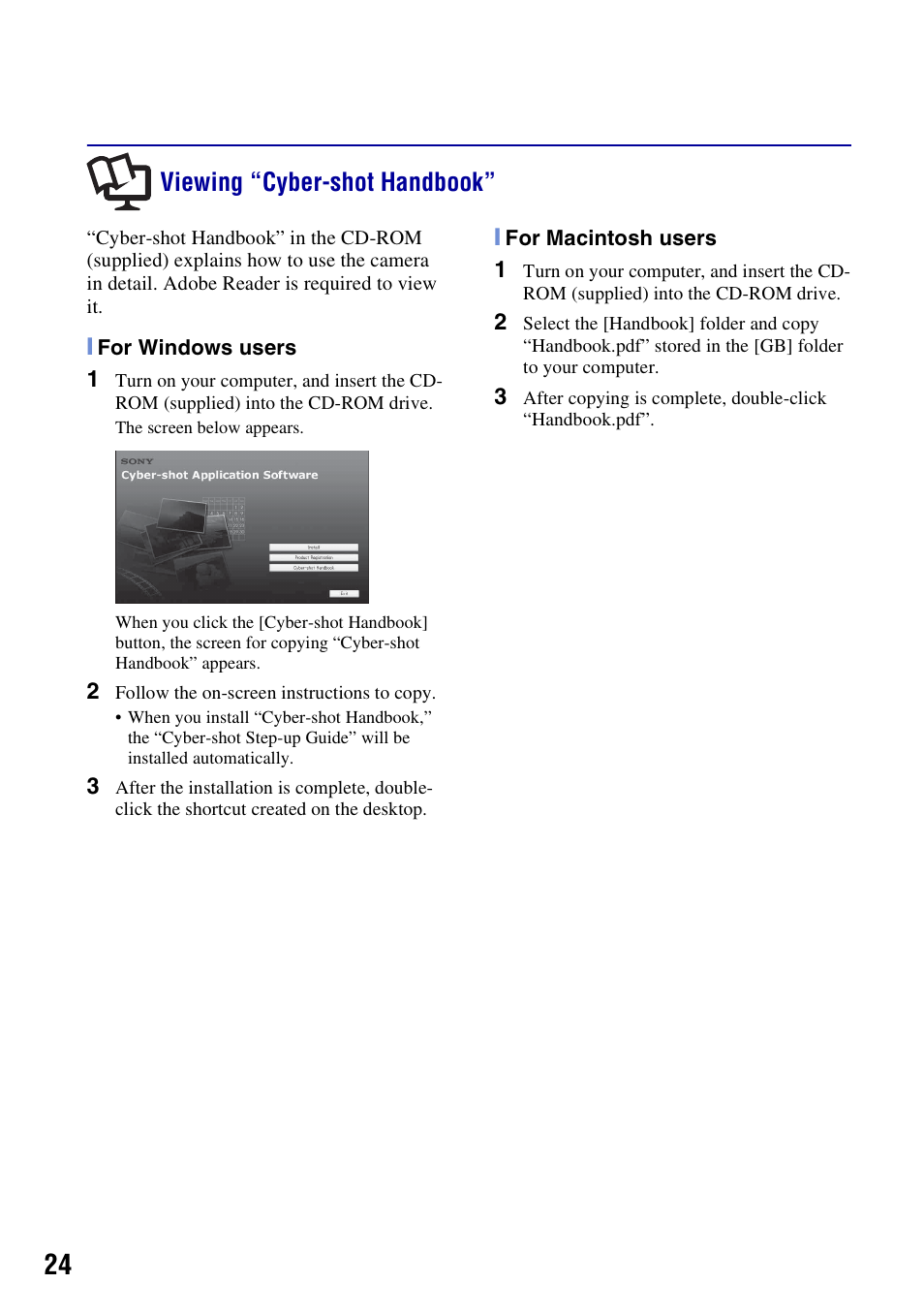 Viewing “cyber-shot handbook | Sony DSC-H3 User Manual | Page 24 / 68