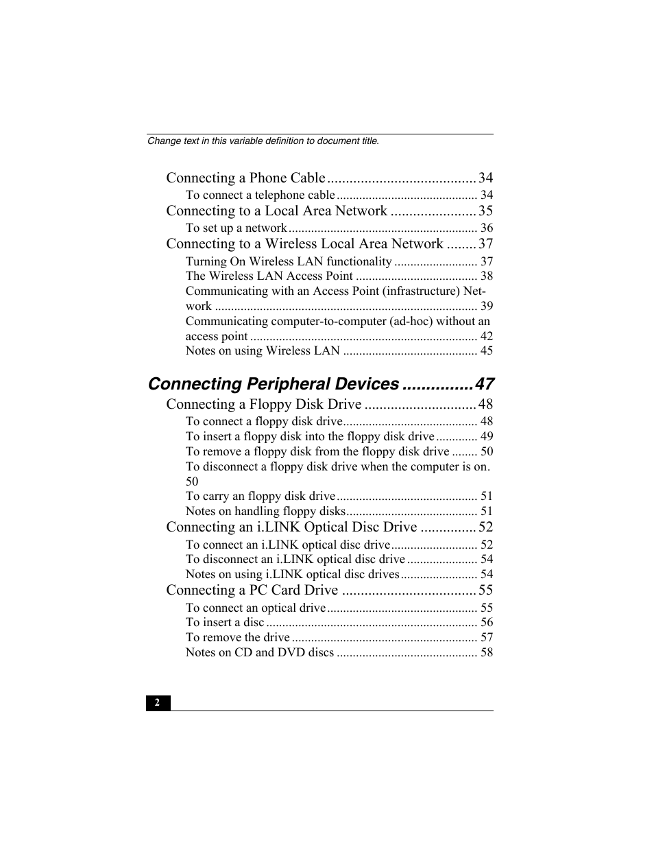 Connecting peripheral devices | Sony PCG-VX88 User Manual | Page 2 / 149