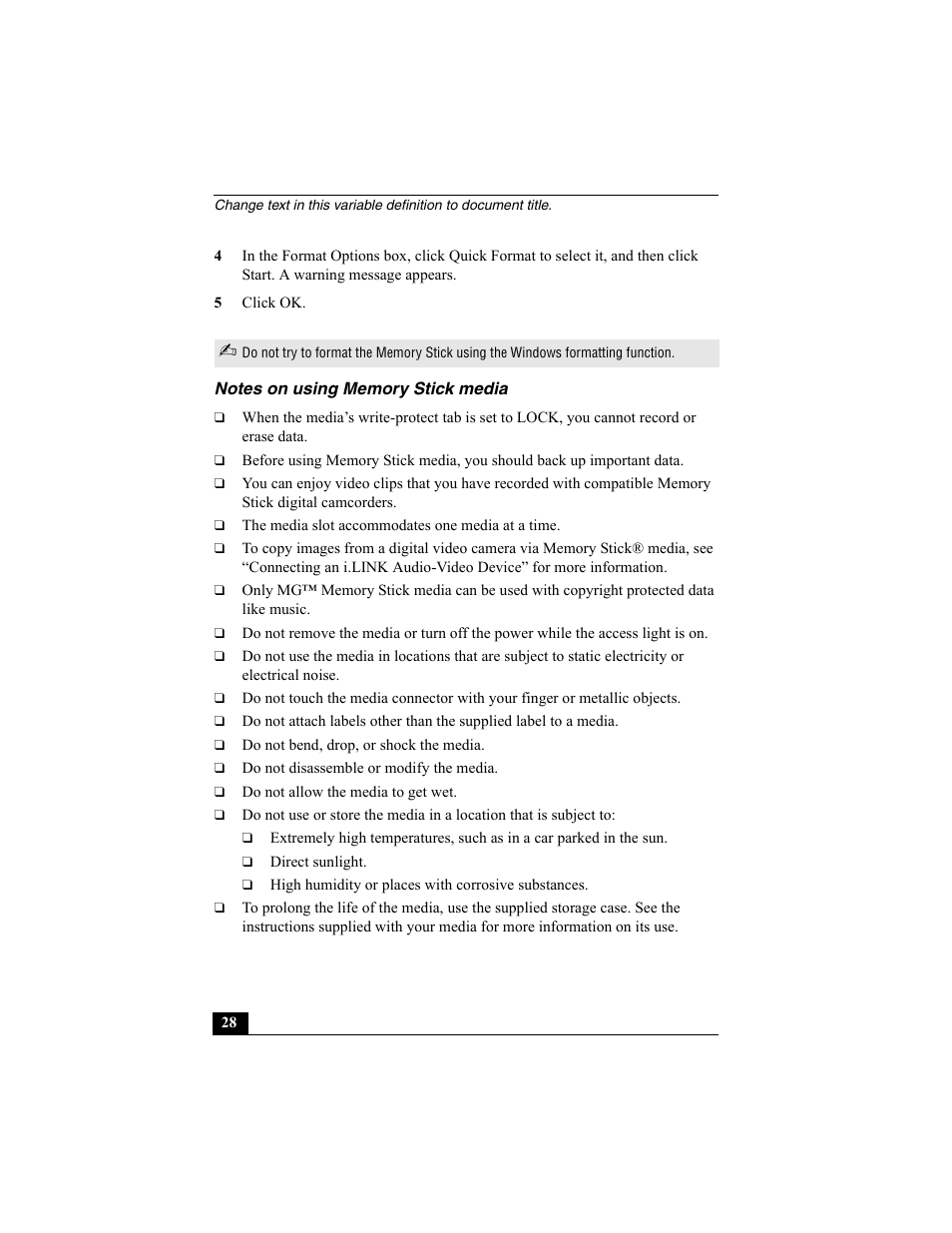 H3 - notes on using memory stick media, Notes on using memory stick media | Sony PCG-VX88 User Manual | Page 28 / 149