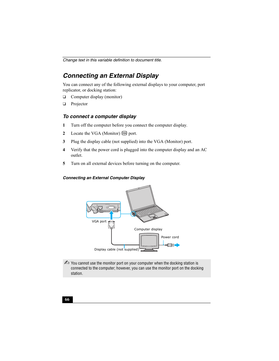 H2 - connecting an external display, H3 - to connect a computer display, Connecting an external display | To connect a computer display | Sony PCG-VX88 User Manual | Page 66 / 149