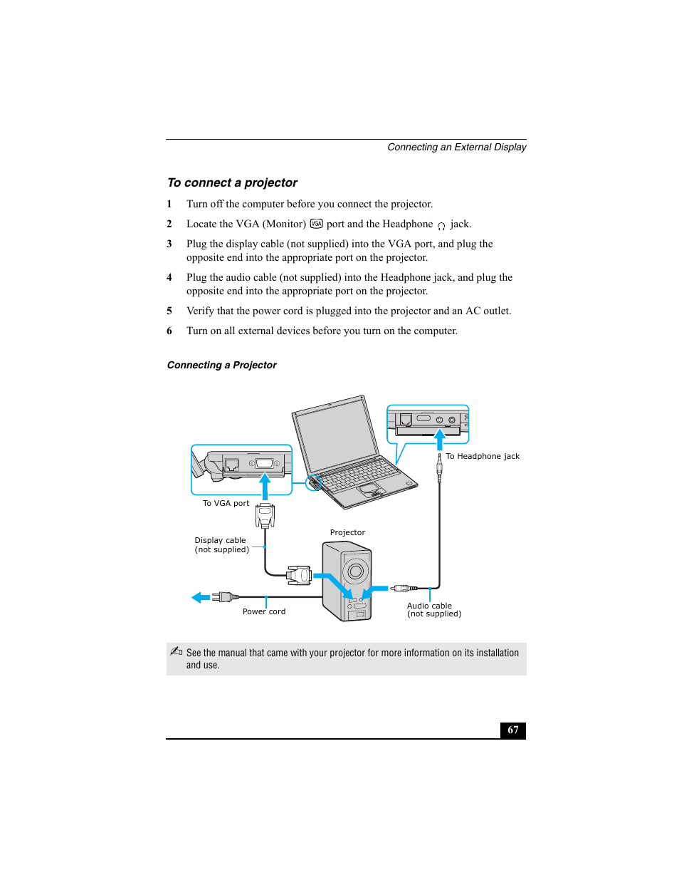 H3 - to connect a projector, To connect a projector | Sony PCG-VX88 User Manual | Page 67 / 149