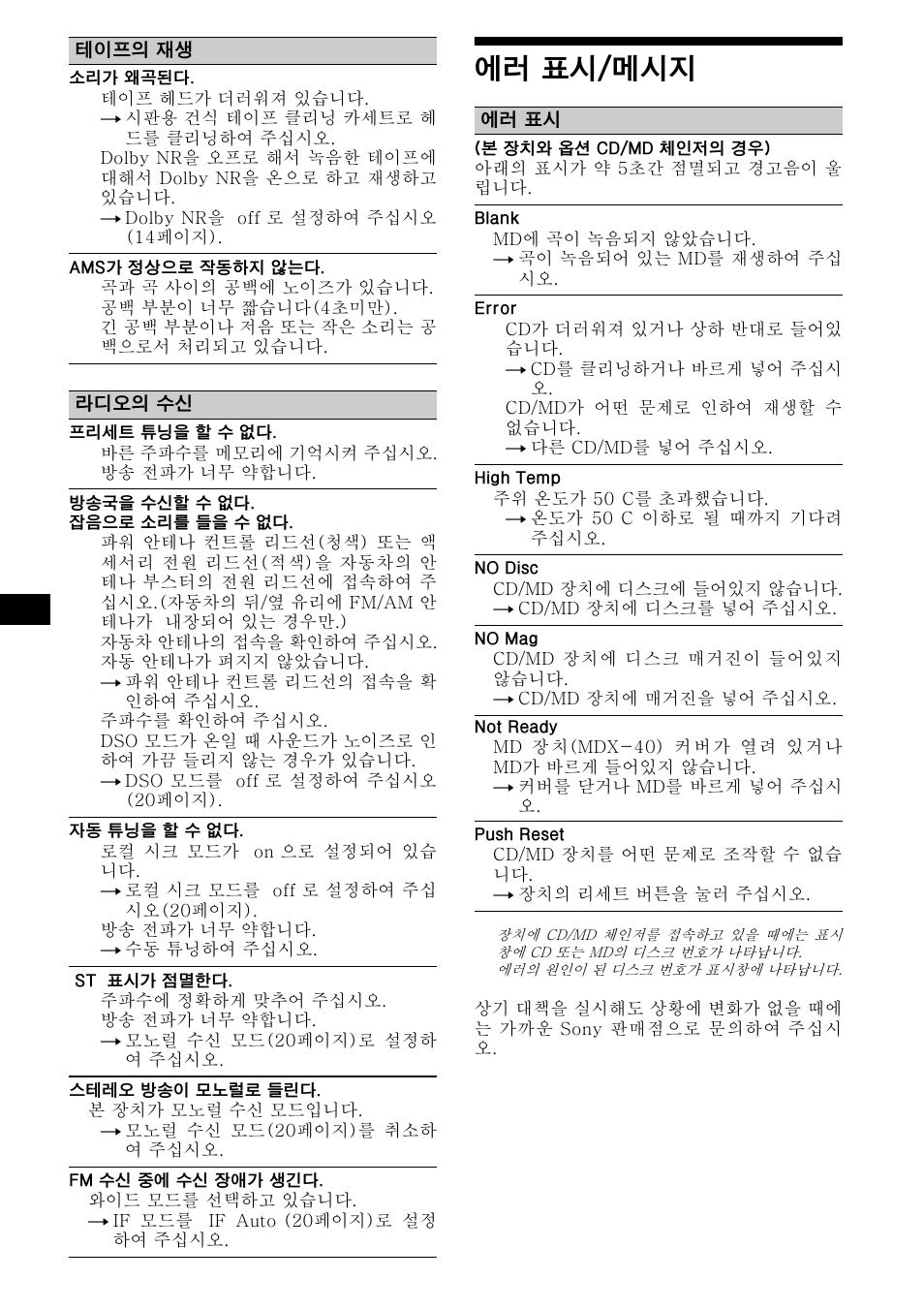 에러 표시/메시지 | Sony WX-4500X User Manual | Page 78 / 80