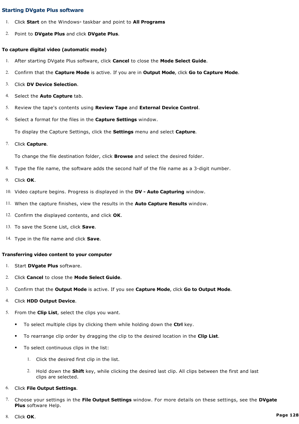 Starting dvgate plus software | Sony PCV-RZ30C User Manual | Page 128 / 223