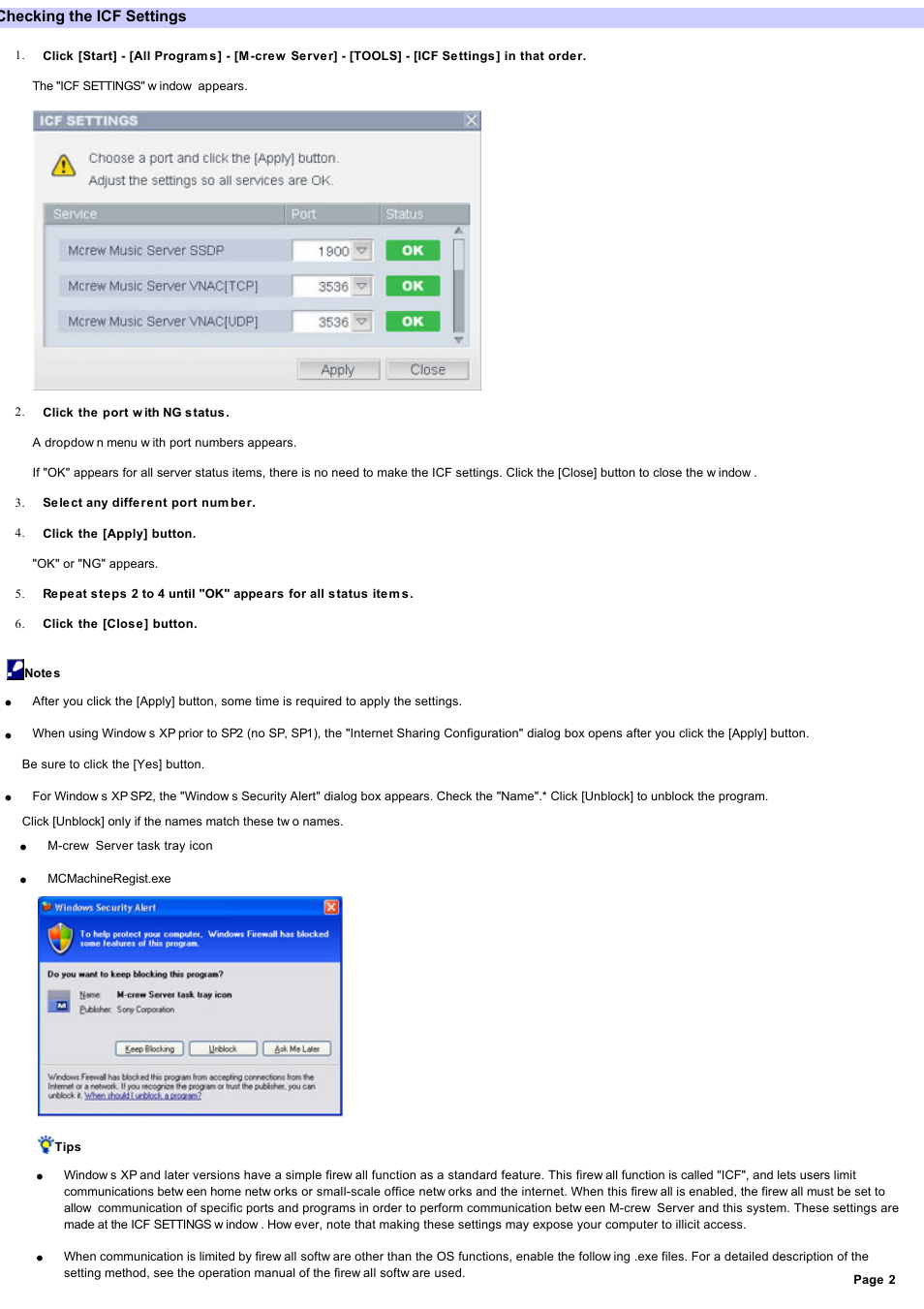 Checking the icf settings | Sony NAS-CZ1 User Manual | Page 2 / 53