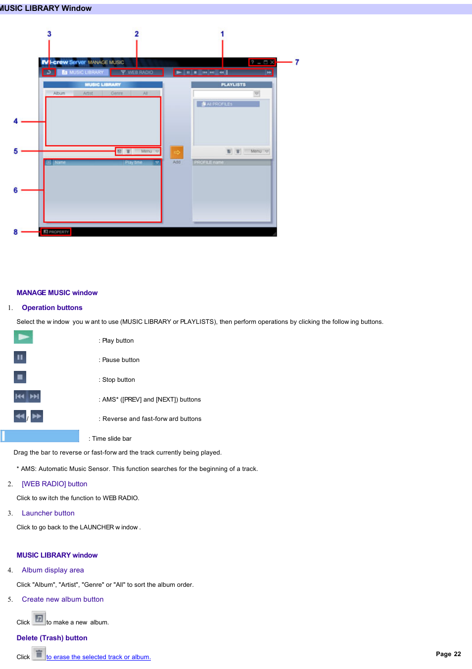 Music library, Music library window, Click to open the | Sony NAS-CZ1 User Manual | Page 22 / 53