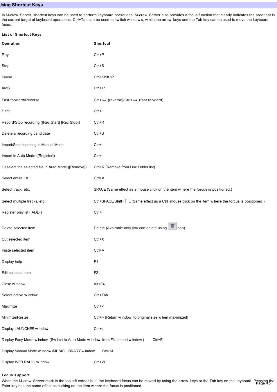 Using shortcut keys | Sony NAS-CZ1 User Manual | Page 45 / 53