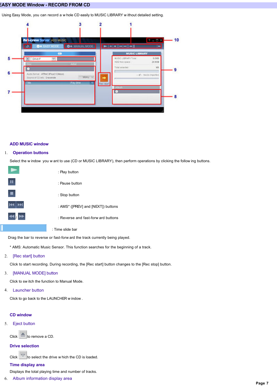 Record from cd, Easy mode window - record from cd, Easy mode | Sony NAS-CZ1 User Manual | Page 7 / 53