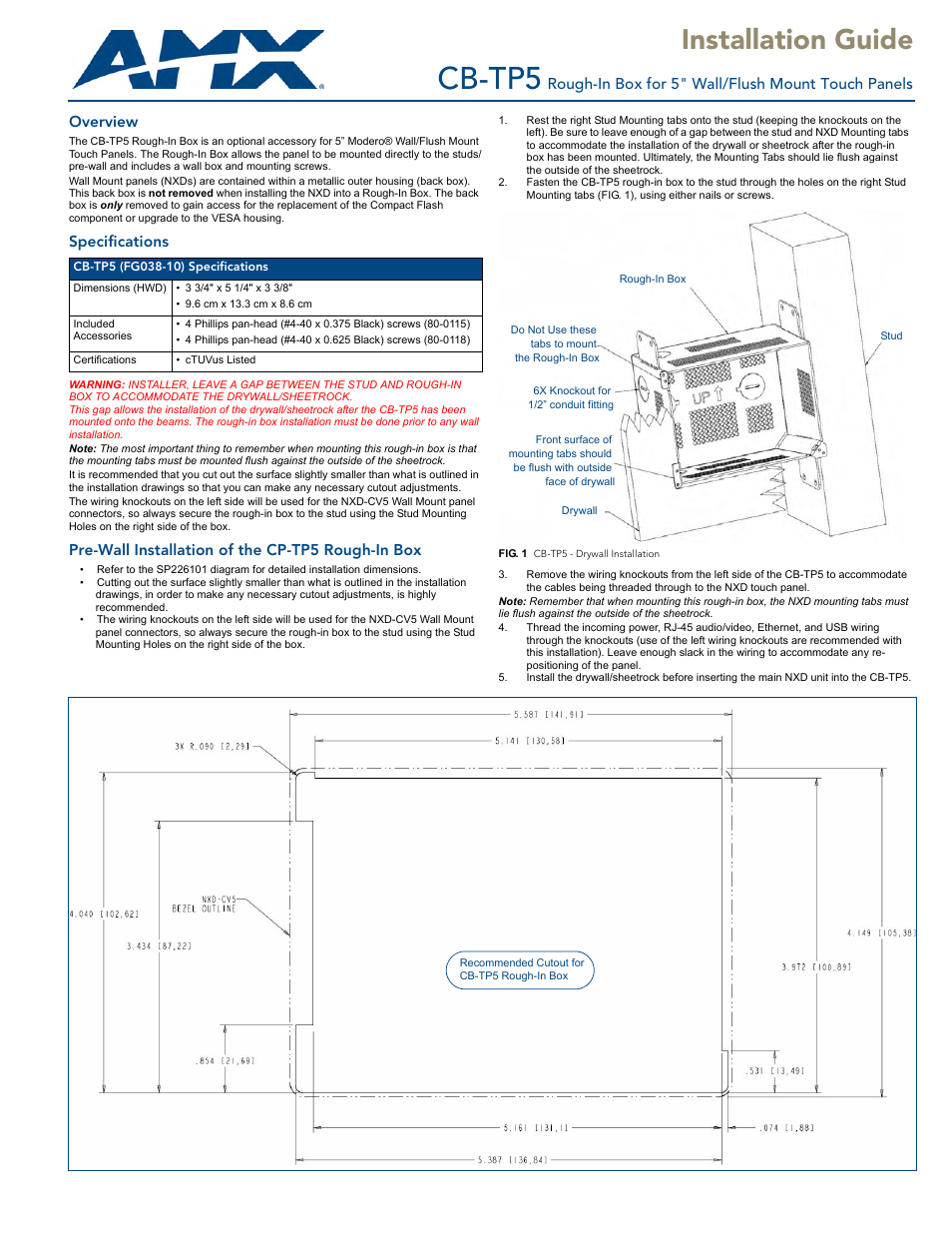 AMX CB-TP5 User Manual | 2 pages