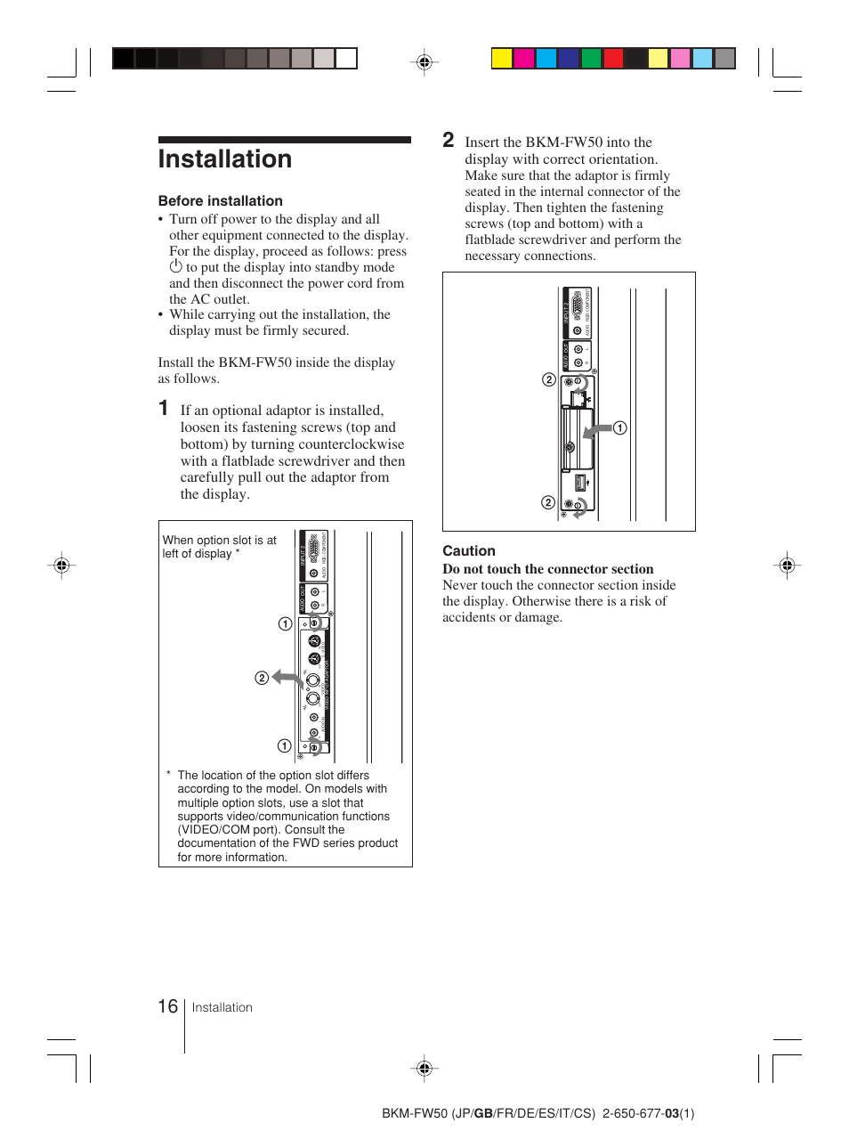 Installation | Sony BKM-FW50 User Manual | Page 16 / 64
