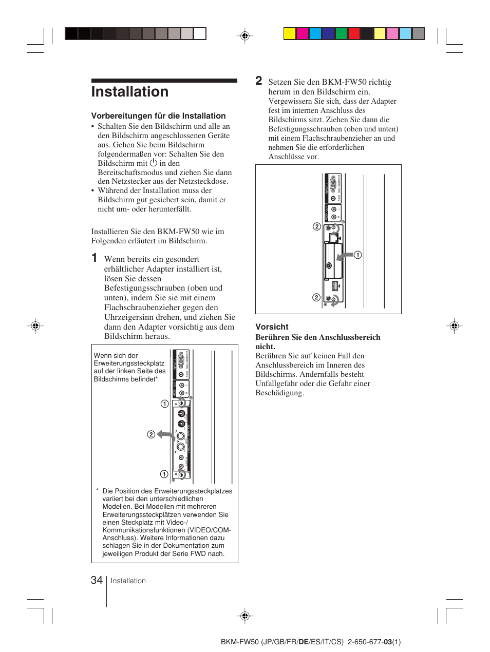 Installation | Sony BKM-FW50 User Manual | Page 34 / 64
