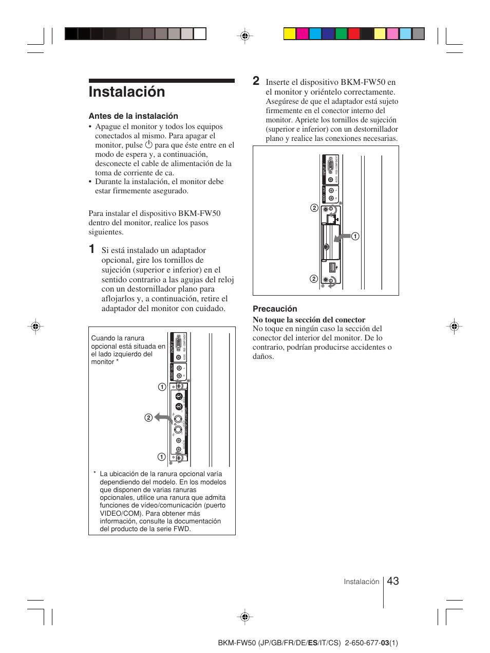 Instalación | Sony BKM-FW50 User Manual | Page 43 / 64