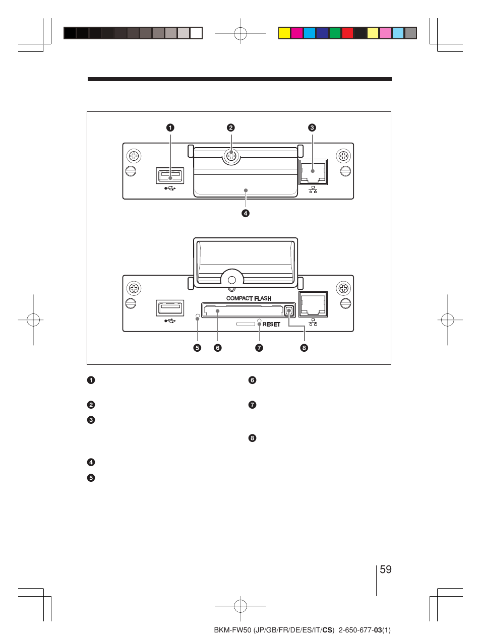 部件和控制器的名称和功能 | Sony BKM-FW50 User Manual | Page 59 / 64