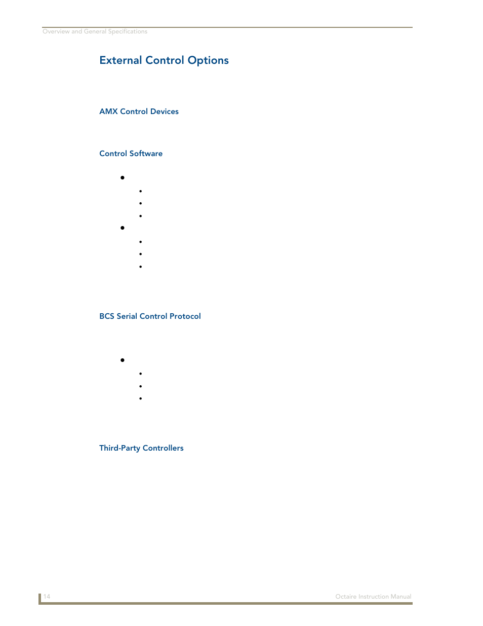 External control options | AMX Distribution Matrix Octaire User Manual | Page 18 / 105