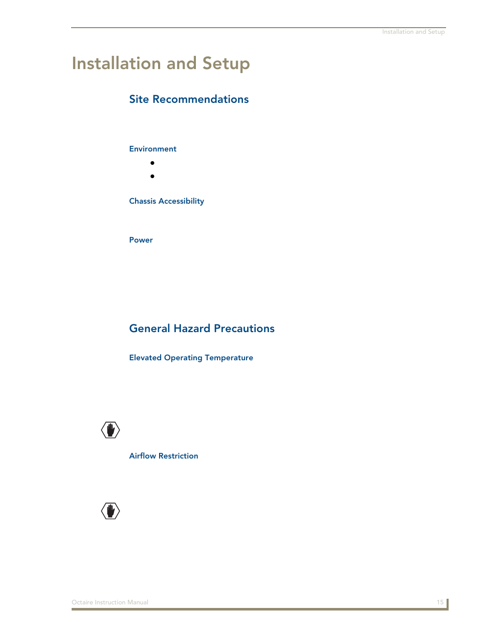 Installation and setup, Site recommendations, General hazard precautions | AMX Distribution Matrix Octaire User Manual | Page 19 / 105