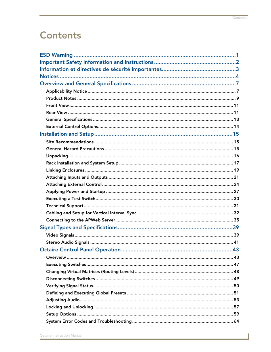 AMX Distribution Matrix Octaire User Manual | Page 3 / 105