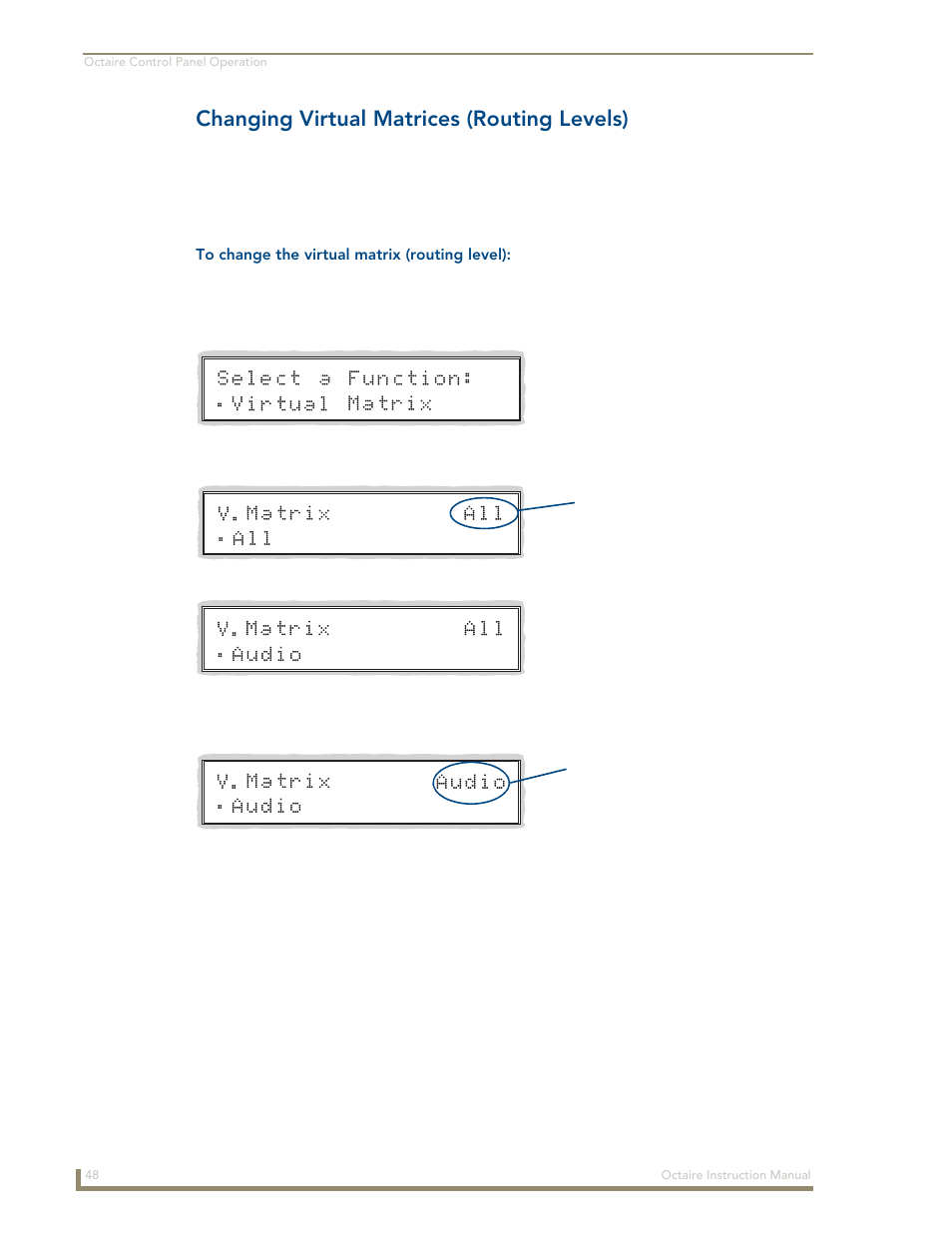 Changing virtual matrices (routing levels) | AMX Distribution Matrix Octaire User Manual | Page 52 / 105