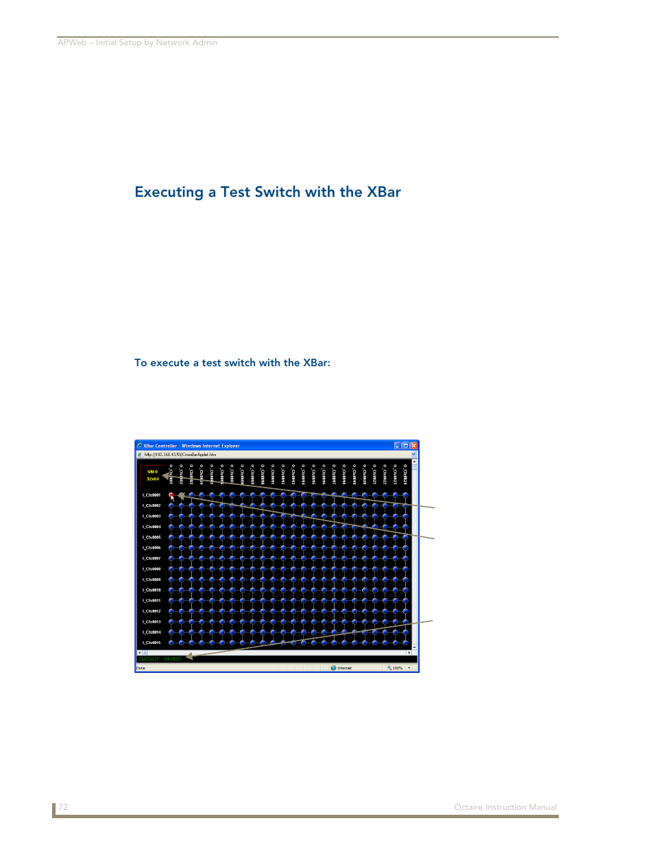Executing a test switch with the xbar | AMX Distribution Matrix Octaire User Manual | Page 76 / 105