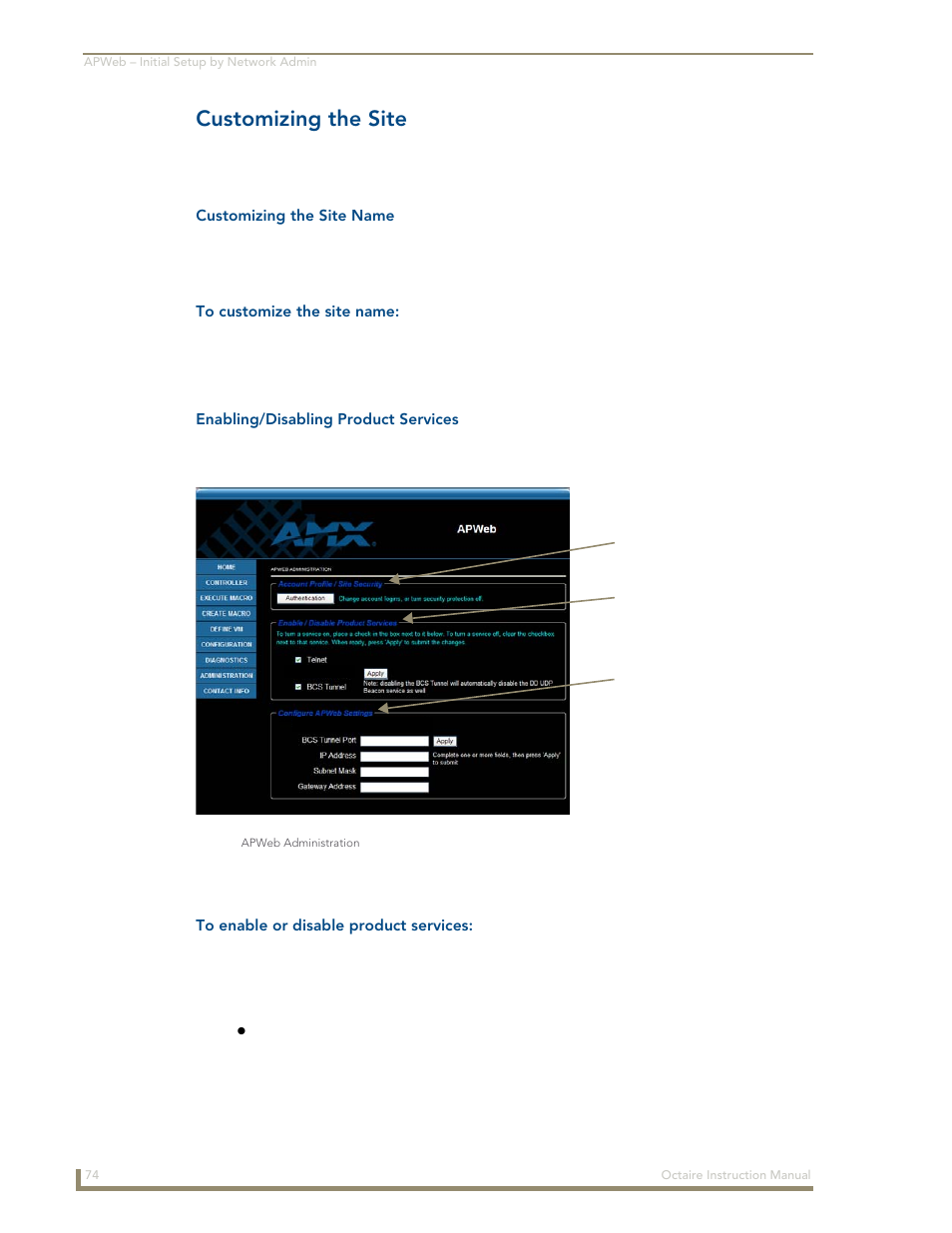 Customizing the site | AMX Distribution Matrix Octaire User Manual | Page 78 / 105