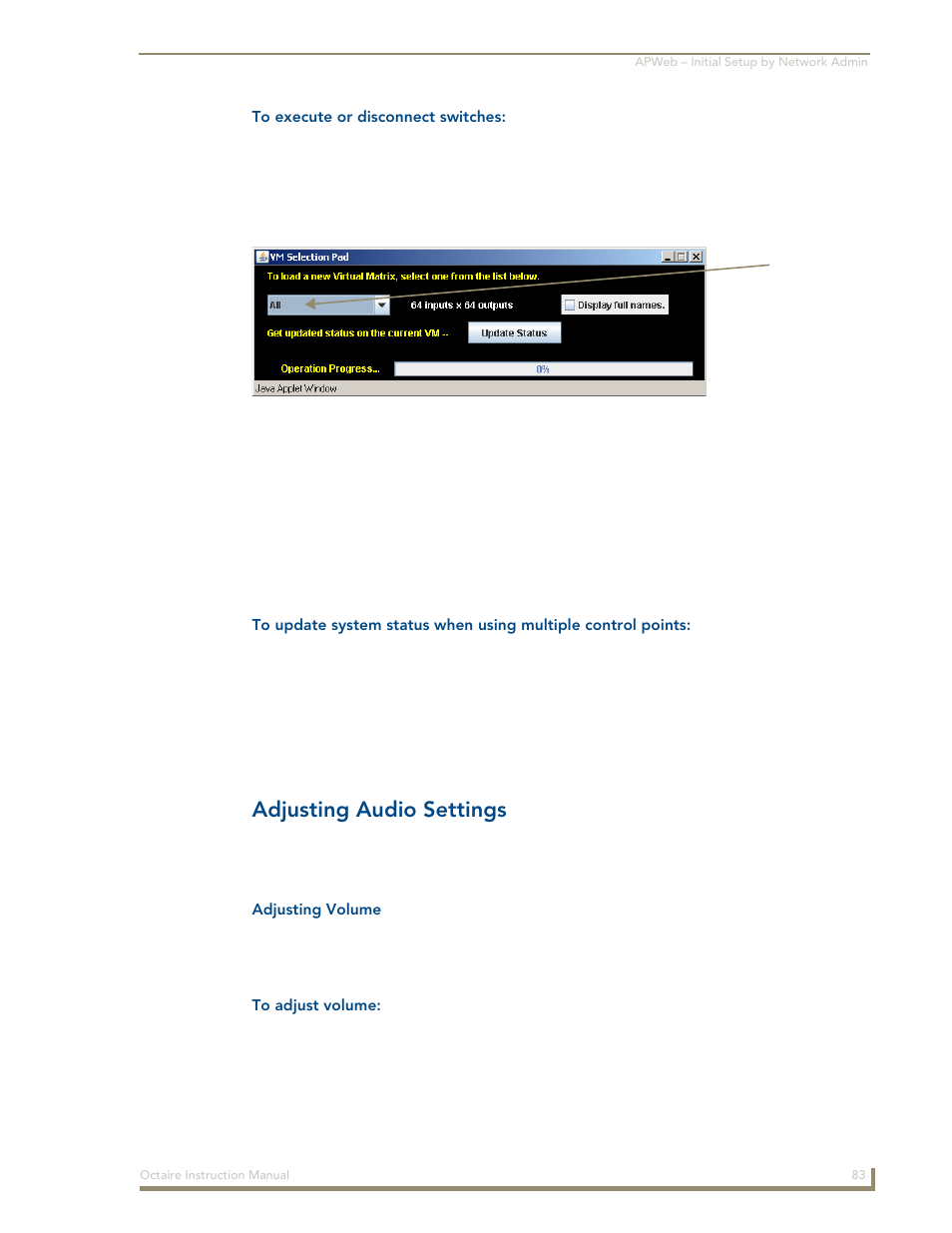 Adjusting audio settings | AMX Distribution Matrix Octaire User Manual | Page 87 / 105