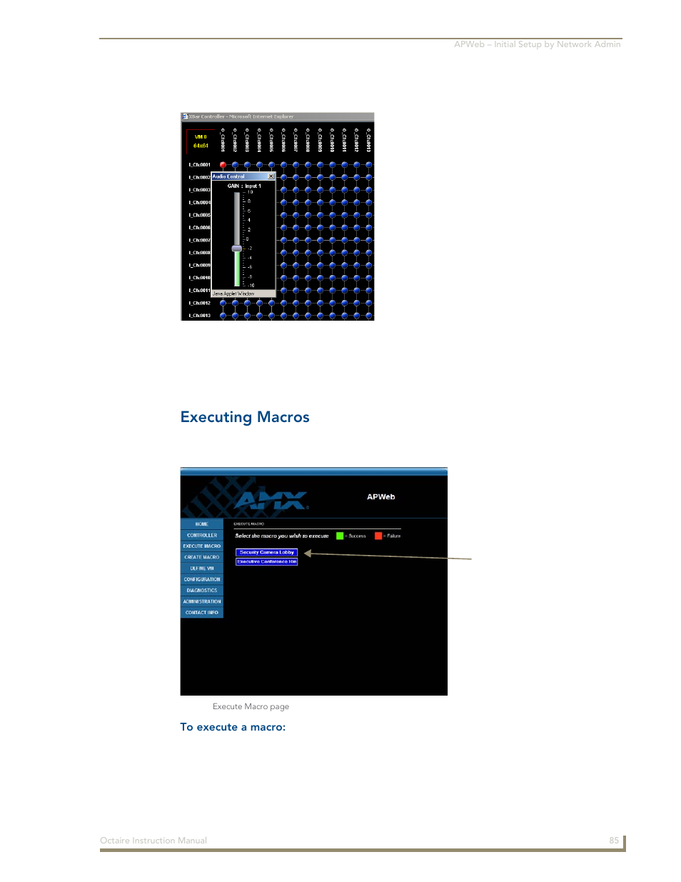 Executing macros | AMX Distribution Matrix Octaire User Manual | Page 89 / 105