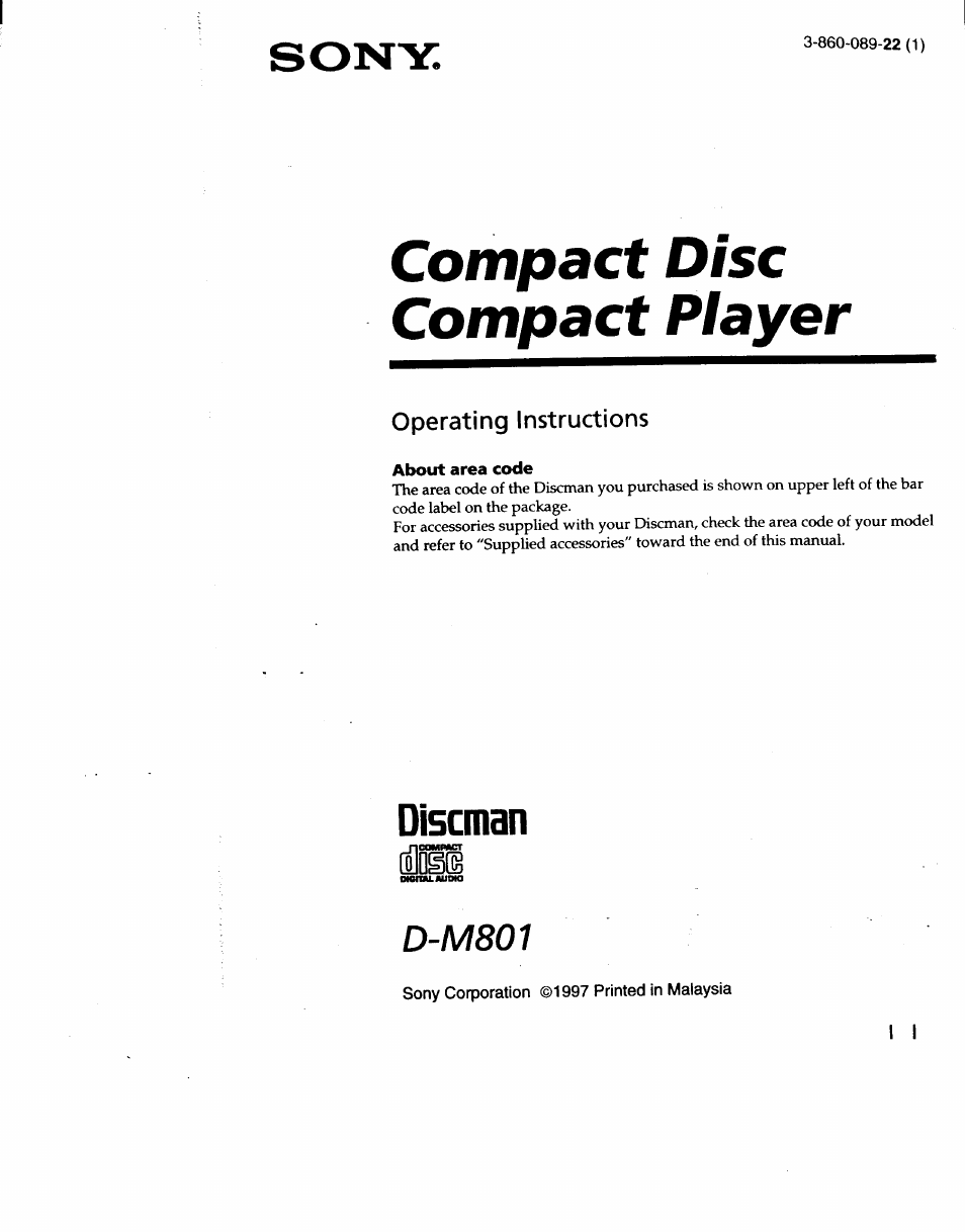 Sony D-M801 User Manual | 5 pages