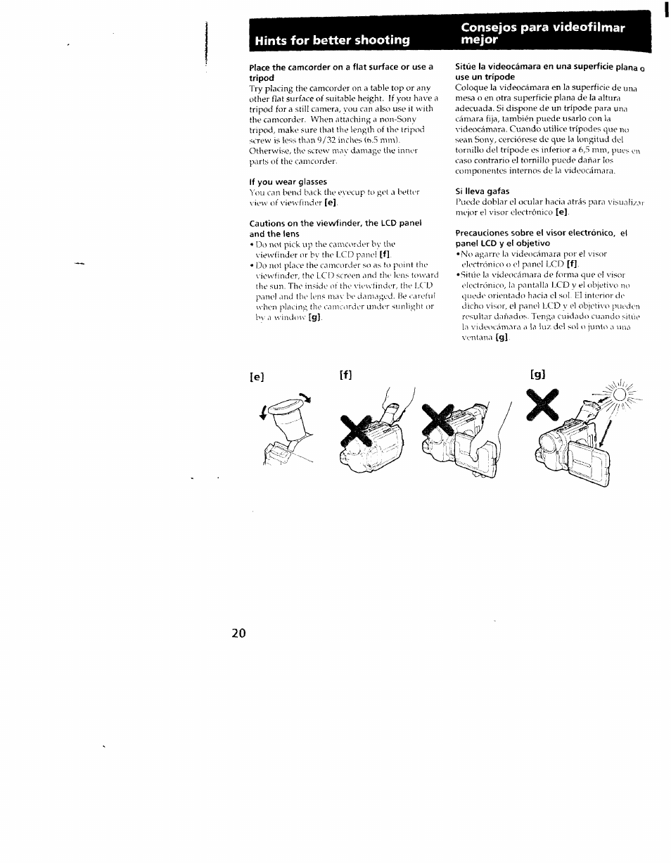 If you wear glasses, Si lleva gafas, F] 20 | Sony CCD-TRV101 User Manual | Page 20 / 118