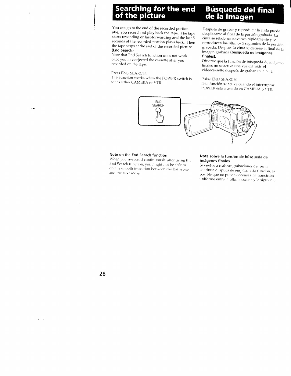 Note on the end search function | Sony CCD-TRV101 User Manual | Page 28 / 118