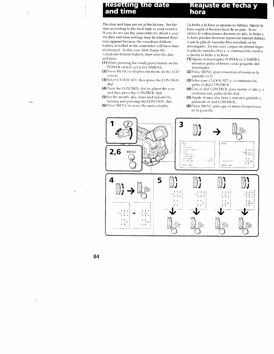 And time, Eajuste ae recna y hora, F?ii | Sony CCD-TRV101 User Manual | Page 84 / 118