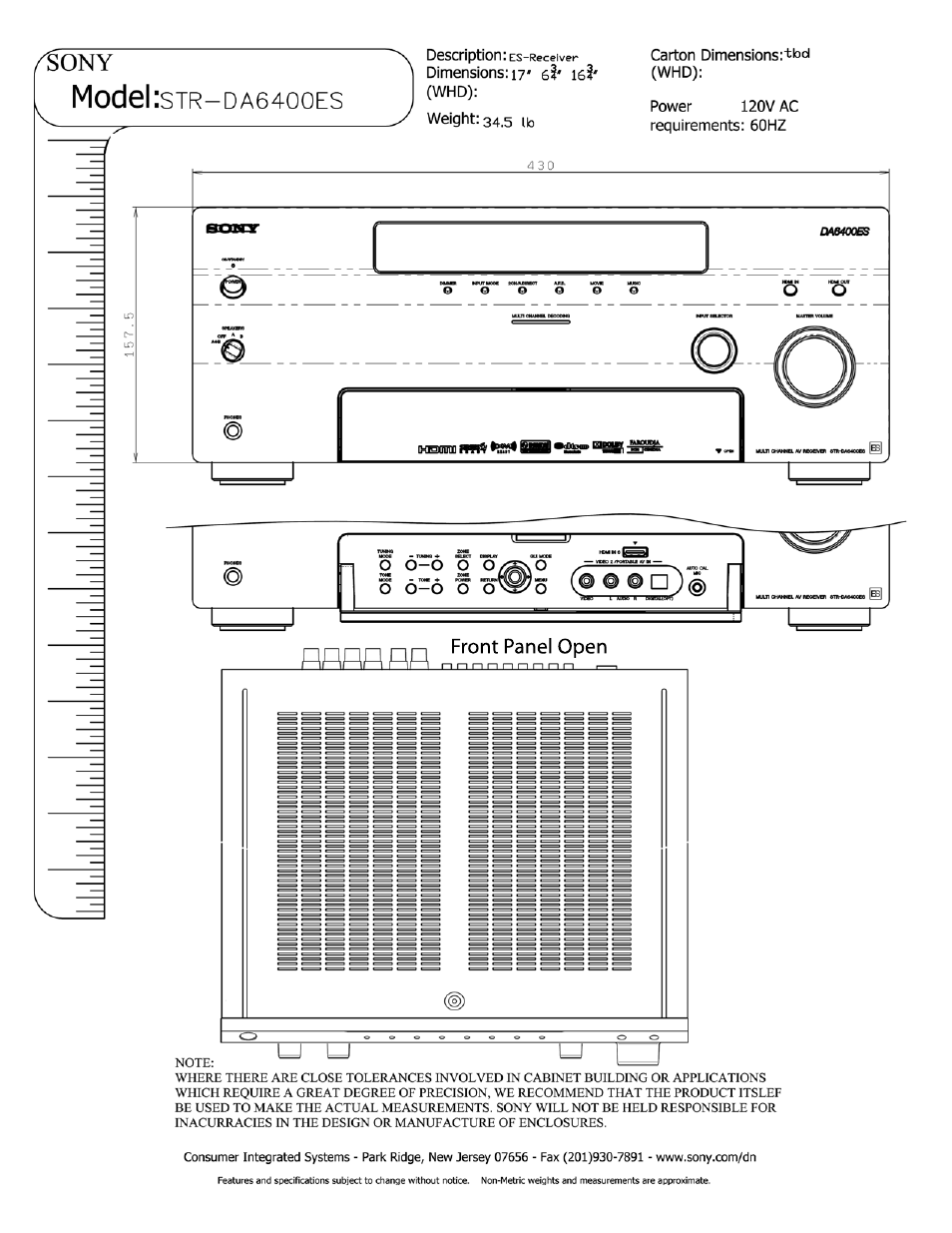 Sony STR-DA6400ES User Manual | 2 pages