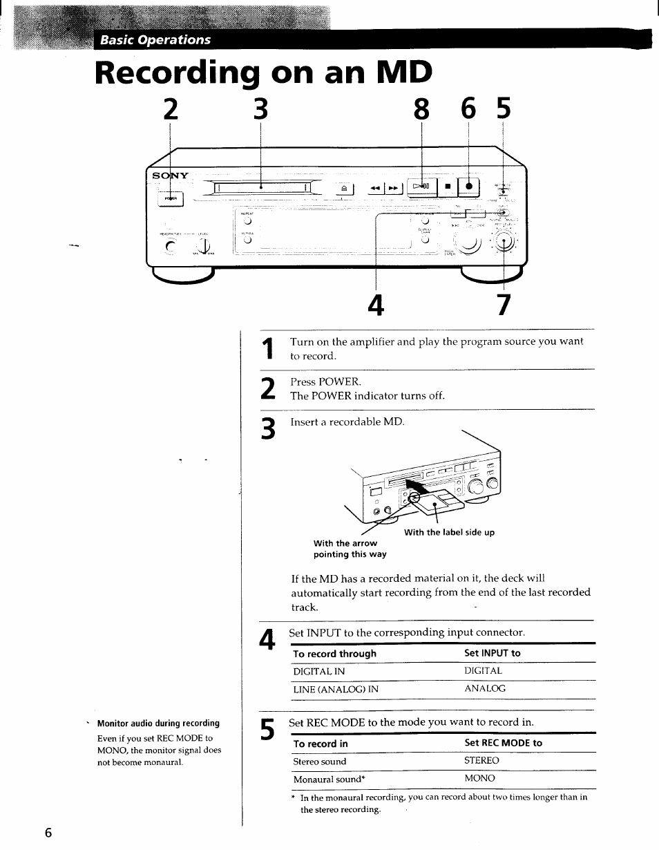 Recording on an md | Sony MDS-S37 User Manual | Page 6 / 35