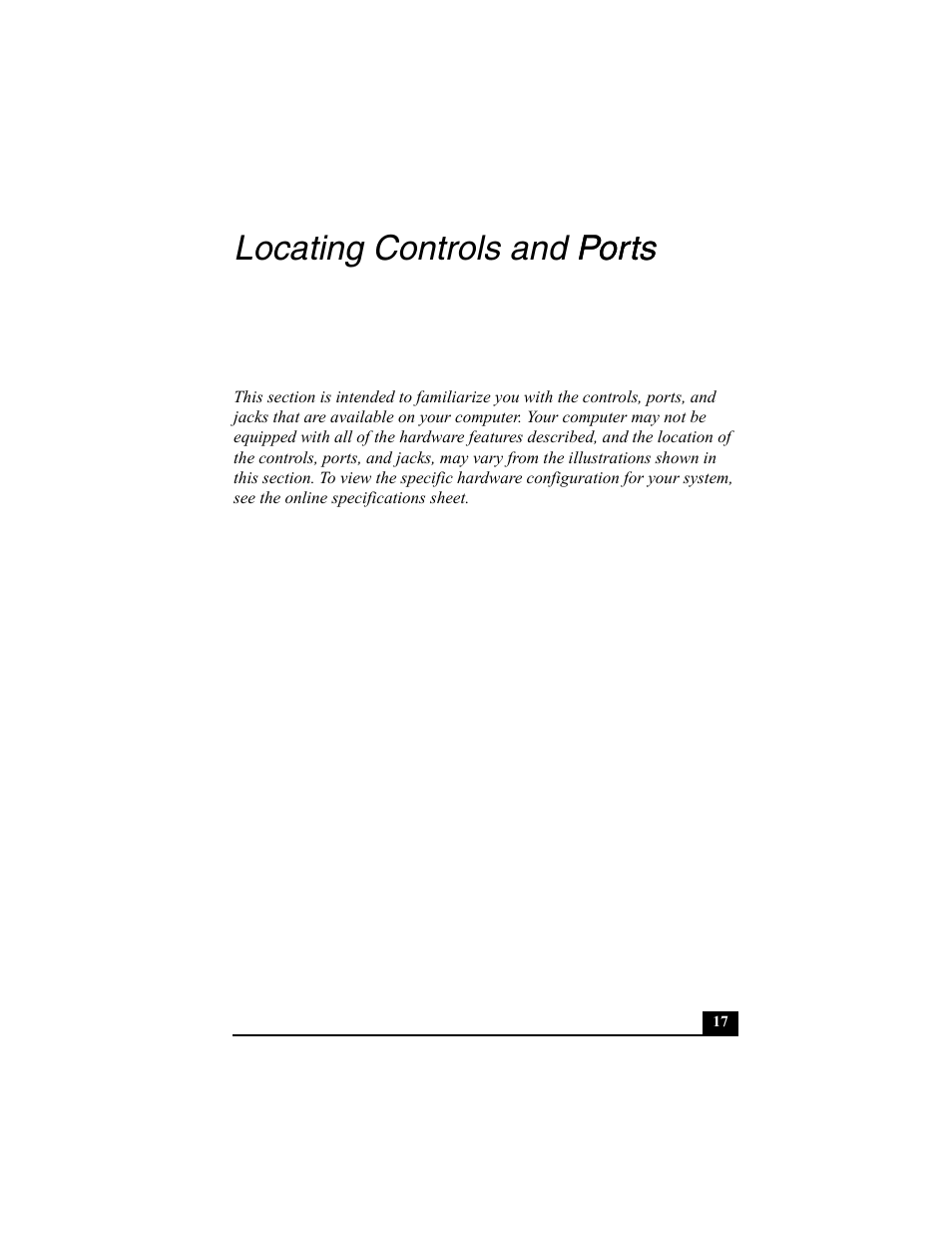 Locating controls and ports, Locating controls and ports ports | Sony PCV-V200G User Manual | Page 17 / 60