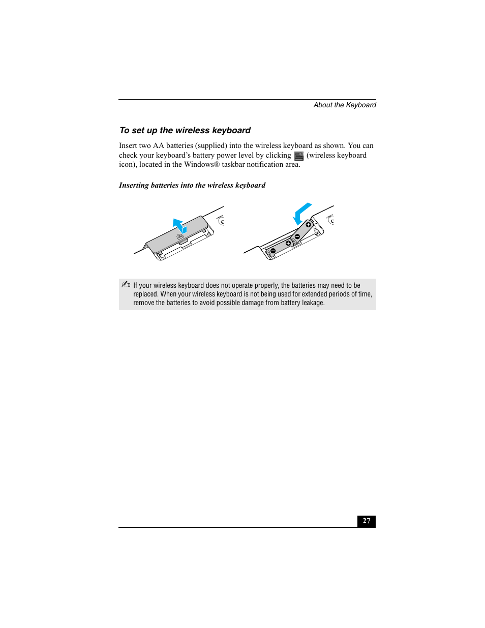 To set up the wireless keyboard | Sony PCV-V200G User Manual | Page 27 / 60