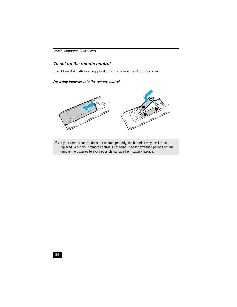 To set up the remote control | Sony PCV-V200G User Manual | Page 34 / 60